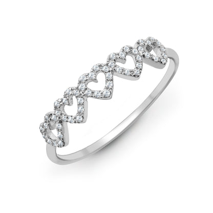 18 Karat Weißgold 0,15 Karat Naturdiamant 5 x Herzring