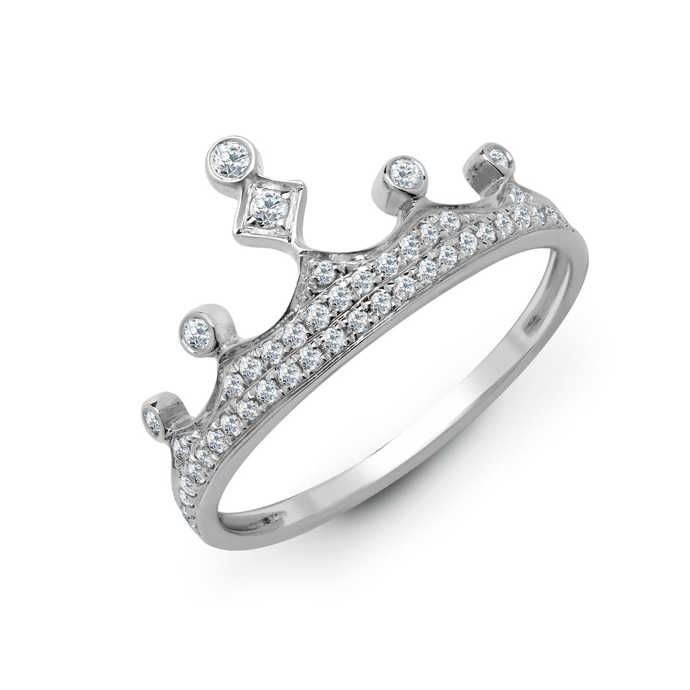Anello Corona in Oro Bianco 18kt con Diamanti Naturali da 0,24ct