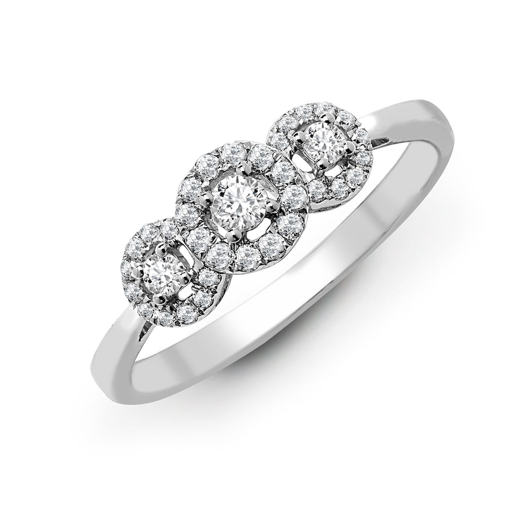 18ct White 0.60ct Natural Diamond Trilogy Halo Ring – product view
