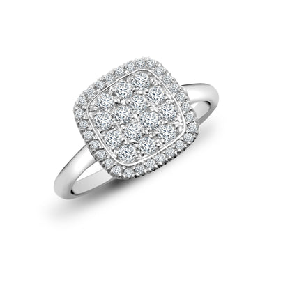 18 Karat Weißgold 0,55 Karat natürlicher Diamant Cluster Kissenring