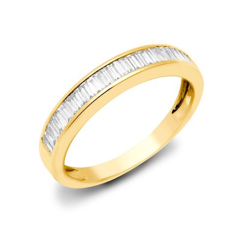 Anello mezza eternità in oro giallo 18 carati con baguette di diamanti naturali da 0,25 carati