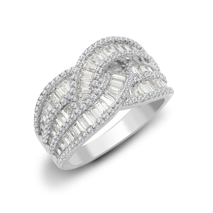 18ct White 1.83ct Round & Baguette Natural Diamond Ring