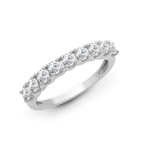 Anello a mezza veretta in oro bianco 18kt con 9 griffe e 0,50ct di diamanti
