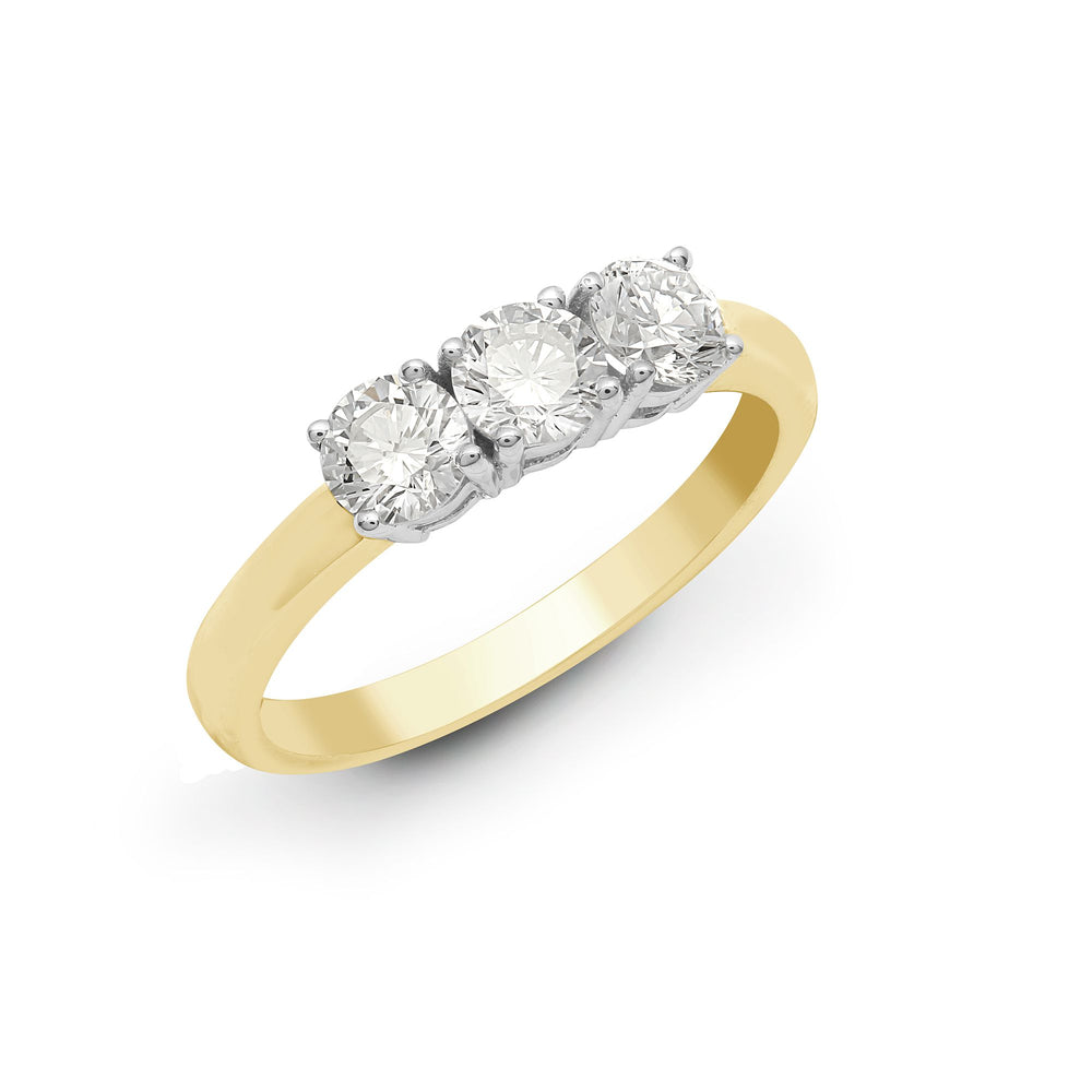 Anello Trilogy in oro giallo/bianco 18 carati con diamanti naturali da 0,25 carati incastonati a griffe