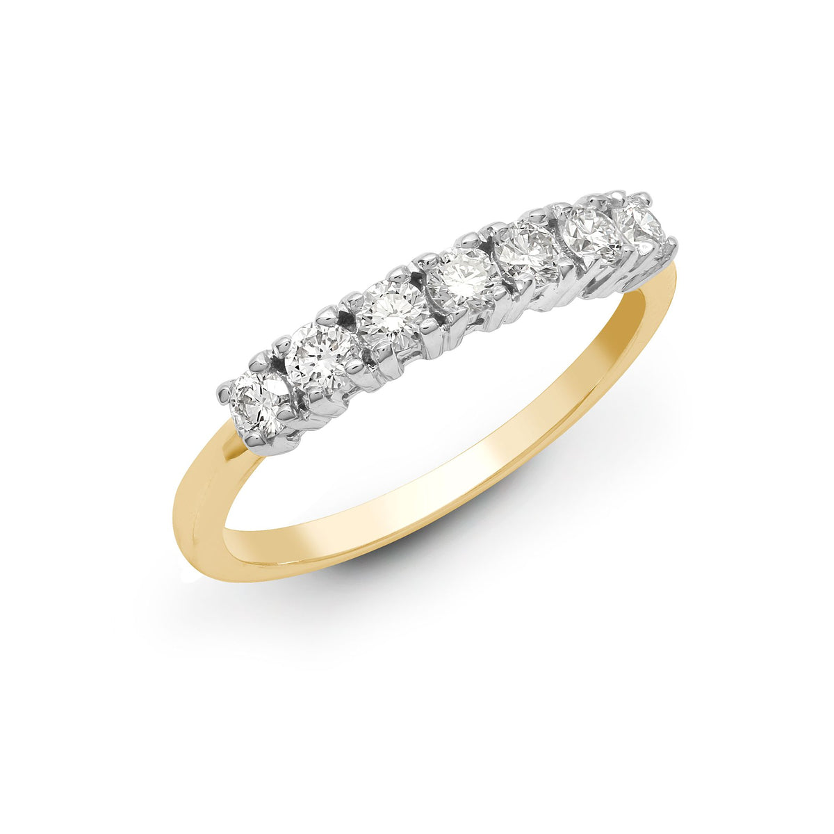 Ring aus 18 Karat Gelb-/Weißgold mit 7 natürlichen Diamanten, 0,50 Karat, 1/2 Ewigkeit