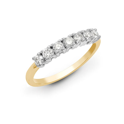 Ring aus 18 Karat Gelb-/Weißgold mit 7 natürlichen Diamanten, 0,50 Karat, 1/2 Ewigkeit