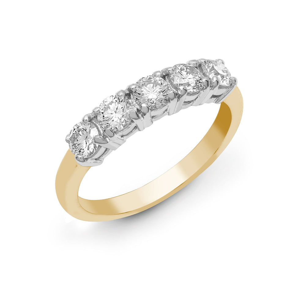 Anello a 5 pietre in oro giallo/bianco 18 carati con diamanti naturali da 0,25 carati