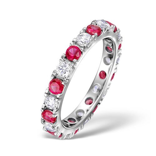 Platin Krallenfassung Voll Eternity Ring Naturdiamant 0.50ct Rubin 0.80ct G VS