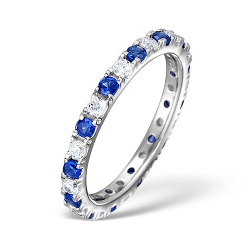 Platinum Claw Set Full Eternity Ring Natural Diamond 0.50ct Sapphire 0.90ct G VS – product view