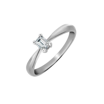Anello Solitario in Platino 25 punti con Diamante Taglio Smeraldo