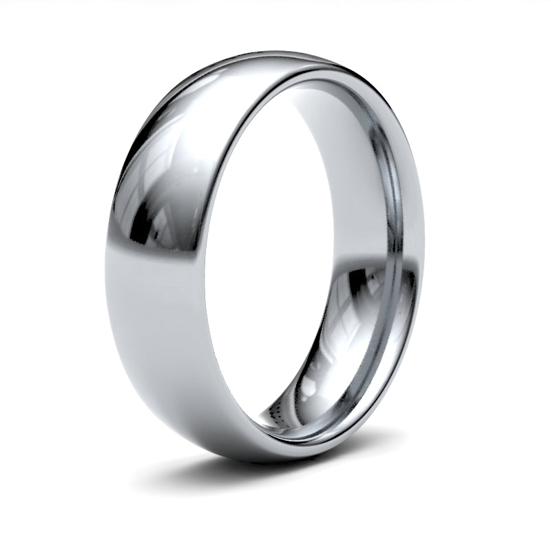 18ct White Gold Standard Weight Court Profile Mirror Finish Wedding Ring – product view