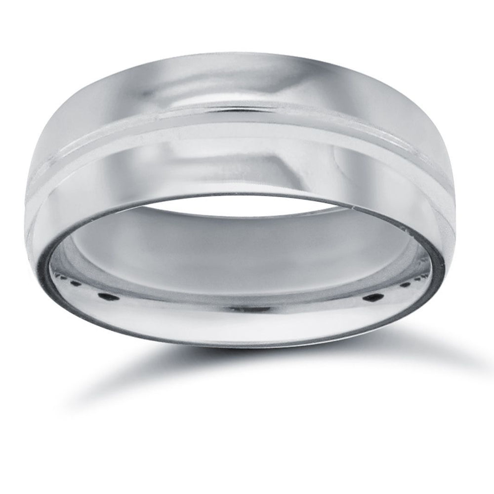 18ct White Gold Standard Weight Court Profile Centre Groove Wedding Ring (WCT18W7-05) – product view