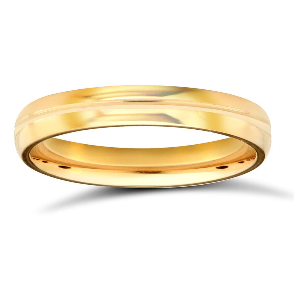 22ct Yellow Gold Standard Weight 3mm Court Profile Centre Groove Wedding Ring (WCT22Y3-05) – product view