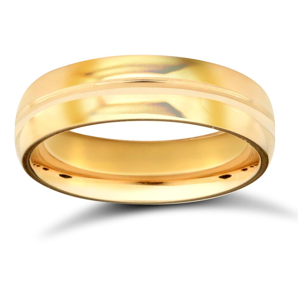 22ct Yellow Gold Standard Weight 5mm Court Profile Centre Groove Wedding Ring – product view