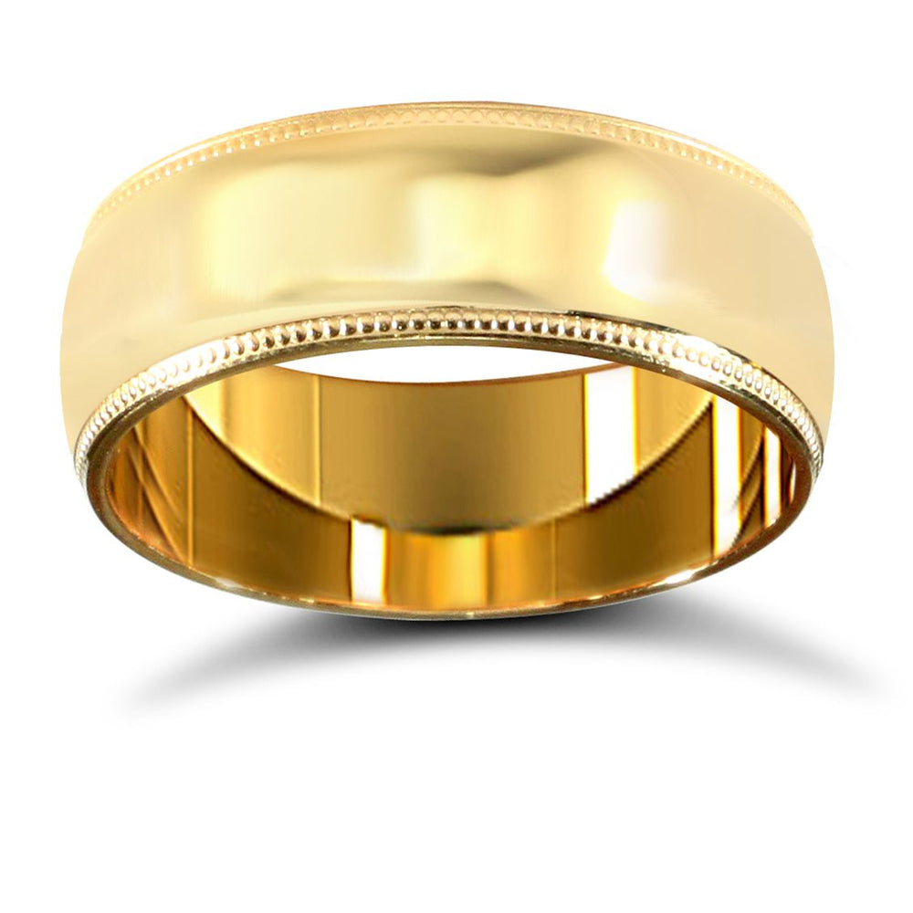 22ct Yellow Gold Standard Weight 7mm Court Profile Mill Grain Wedding Ring (WCT22Y7-02) – product view