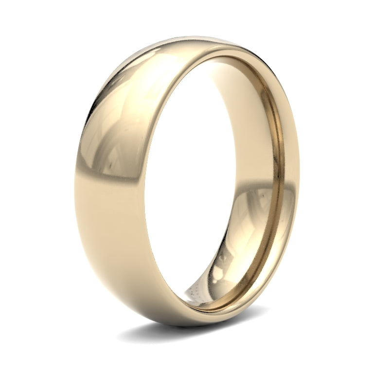 9 Karat Gelbgold Trauring, Standardgewicht, gewölbte Innenseite, hochglanzpoliert