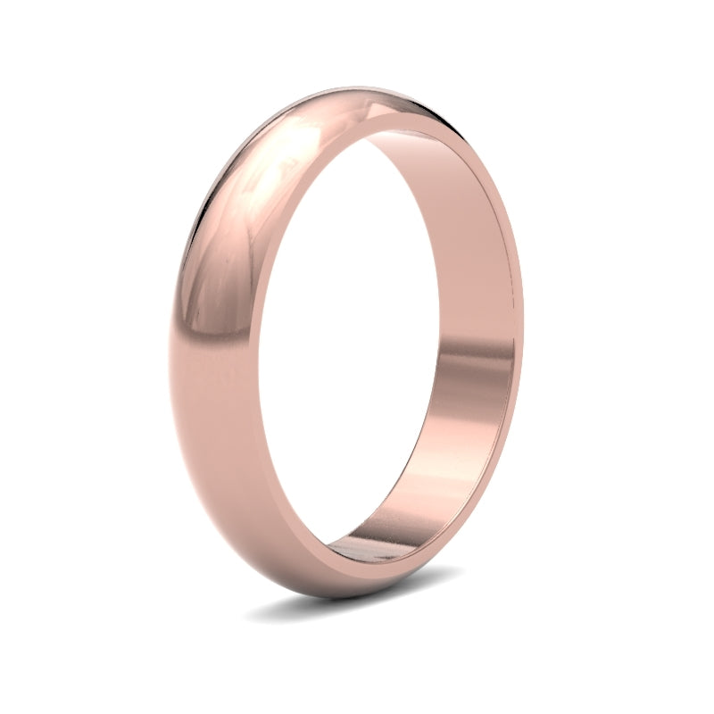 Fede nuziale a profilo a D, peso standard, in oro rosa 18 carati, finitura a specchio