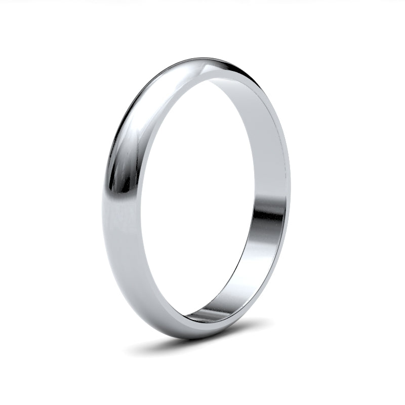 18ct White Gold Standard Weight D-Shape Profile Mirror Finish Wedding Ring – product view