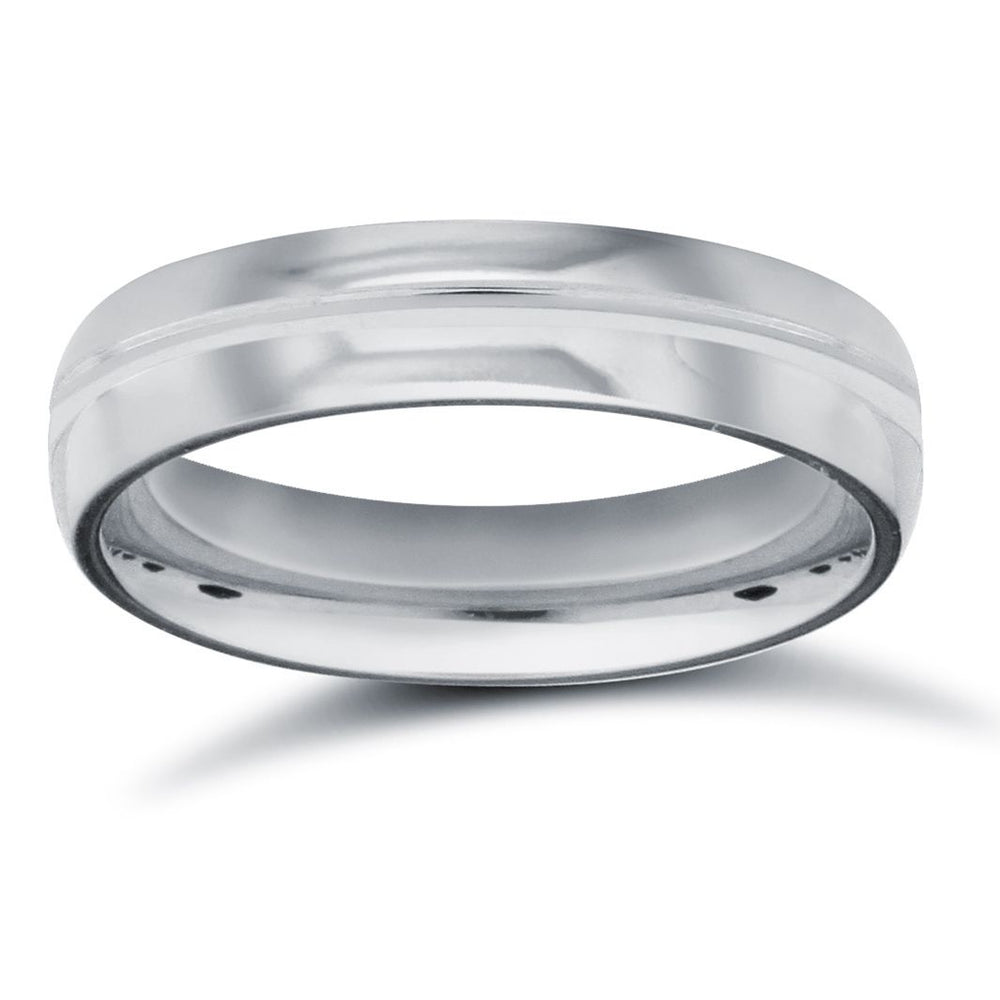18ct White Gold Standard Weight D-Shape Profile Mirror Finish Wedding Ring – product view