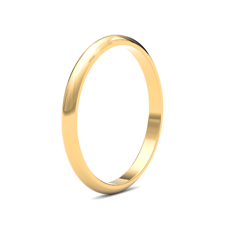 22ct Yellow Gold Standard Weight 2mm D Shaped Profile Mirror Finish Wedding Ring (WDS22Y2) – product view