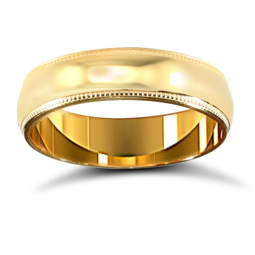 22ct Yellow Gold Standard Weight 5mm D Shaped Profile Mill Grain Wedding Ring (WDS22Y5-02) – product view