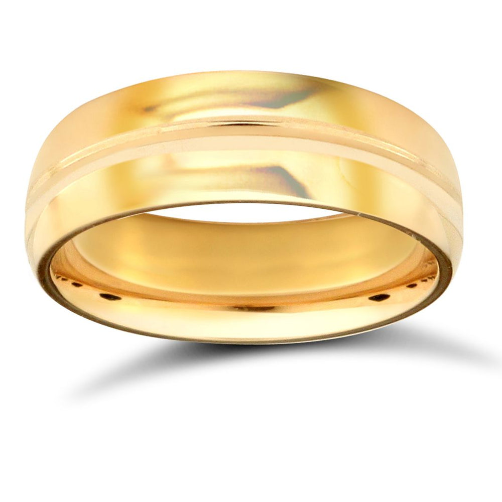 22ct Yellow Gold Standard Weight 6mm D Shaped Profile Centre Groove Wedding Ring (WDS22Y6-05) – product view