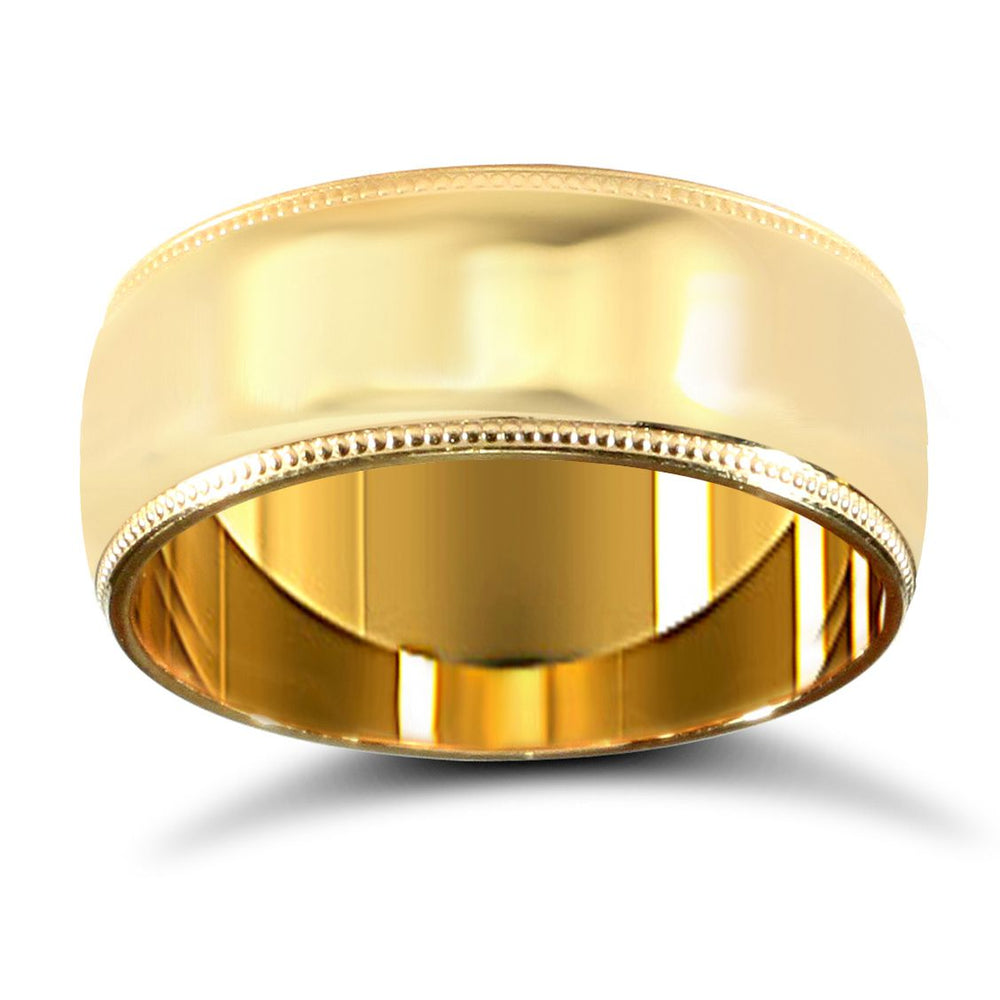 22ct Yellow Gold Standard Weight 8mm D Shaped Profile Mill Grain Wedding Ring – product view