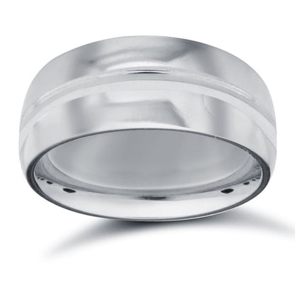 9ct White Gold Premium Weight D-Shape Profile Centre Groove Wedding Ring (WDS9W10-05) – product view