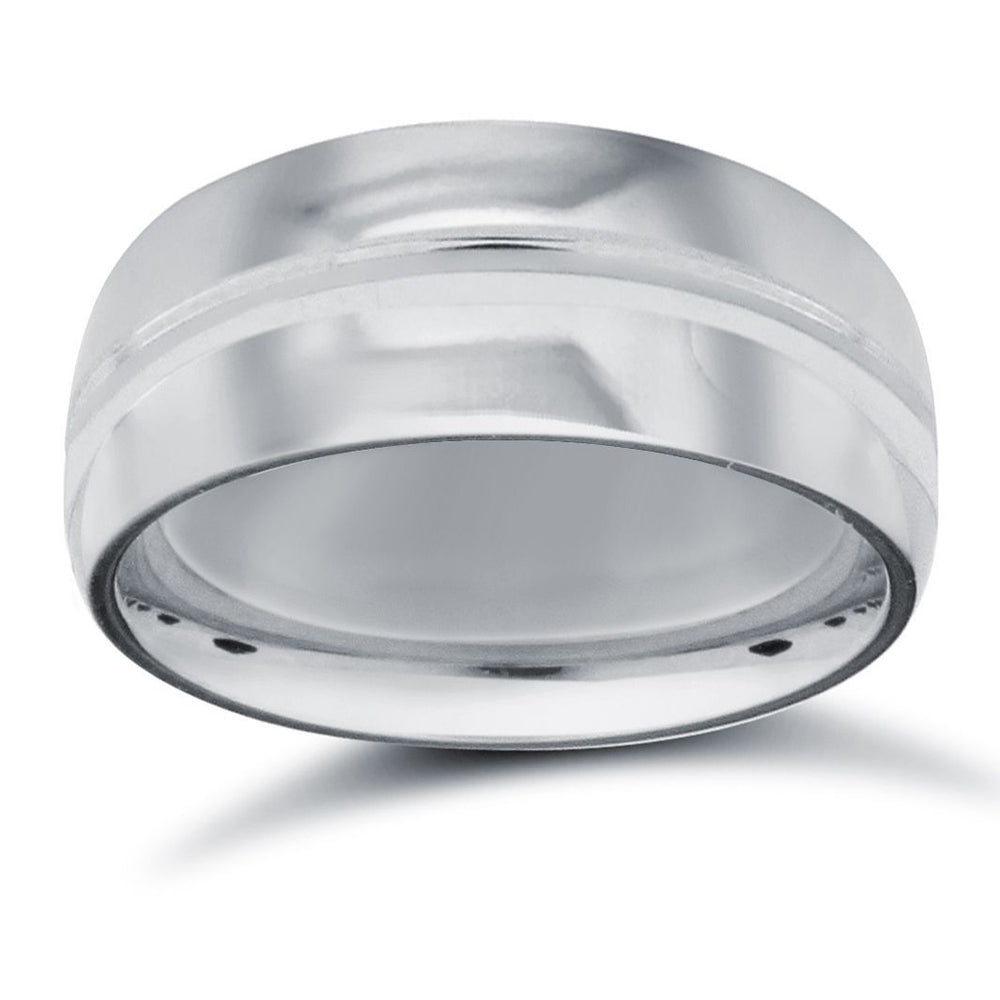 9ct White Gold Standard Weight D-Shape Profile Centre Groove Wedding Ring (WDS9W8-05) – product view