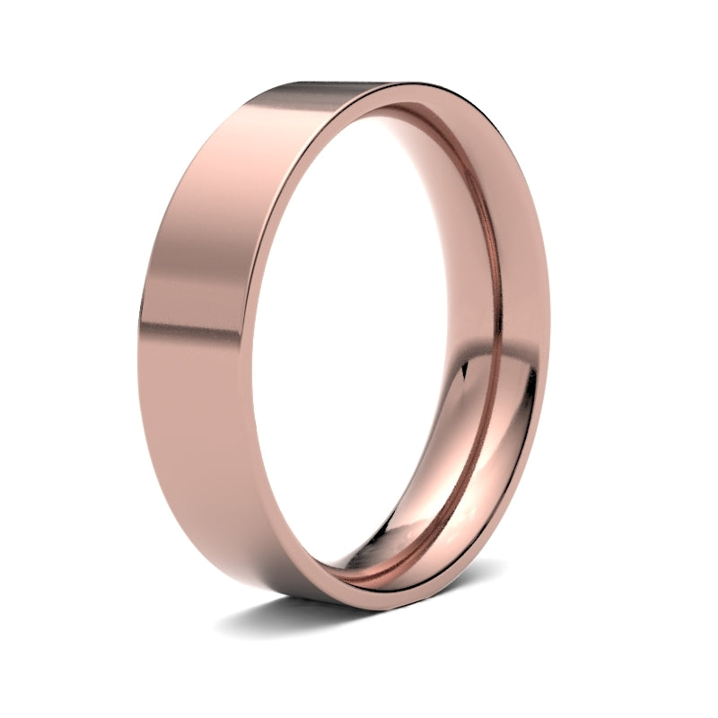 Fede nuziale a profilo piatto standard in oro rosa 18 carati con finitura a specchio