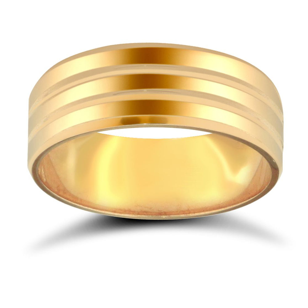 Anello nuziale in oro giallo 18 carati, peso standard, profilo piatto e doppio solco
