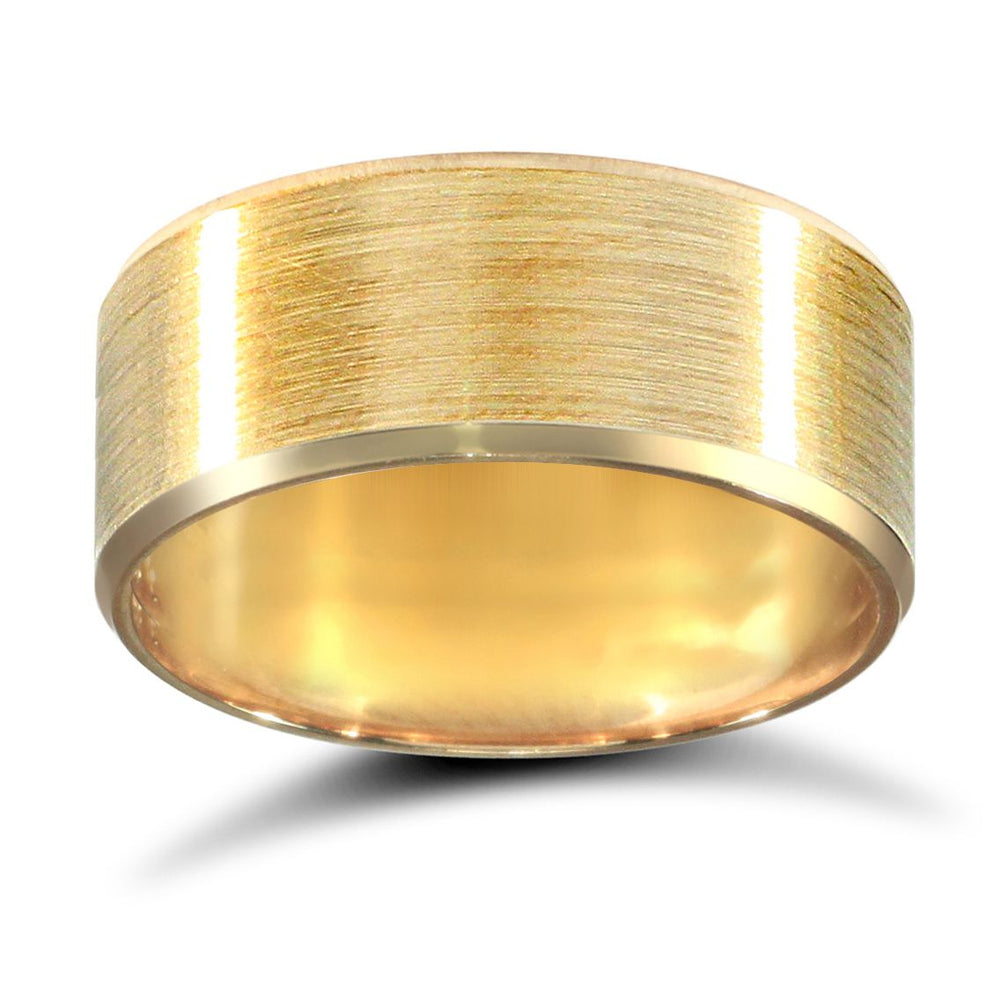 18ct Yellow Gold Standard Weight Flat Court Profile Satin and Bevelled Edge Wedding Ring – product view