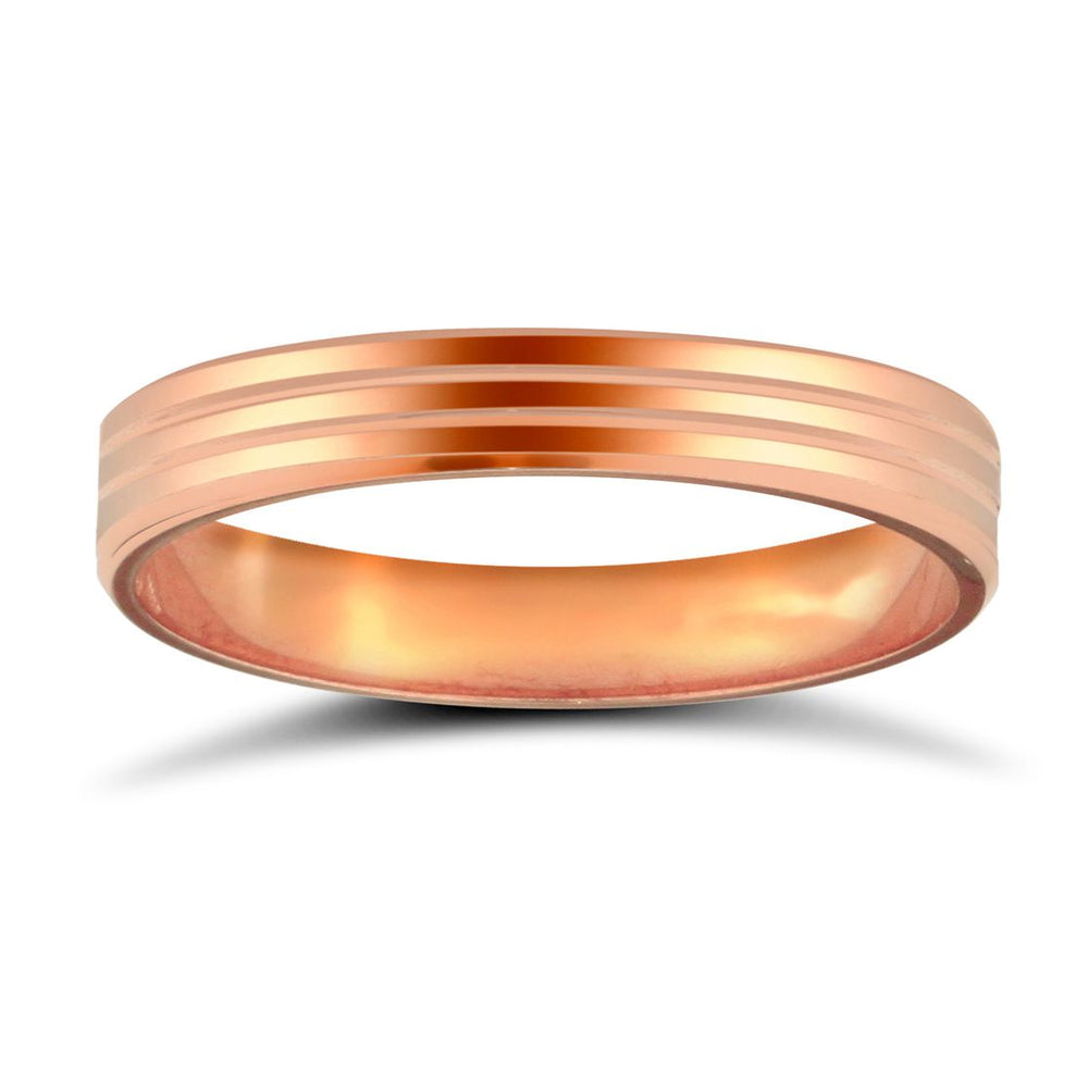 9 Karat Roségold Standardgewicht Flacher Court-Profil Hochzeitsring mit Spiegelglanz