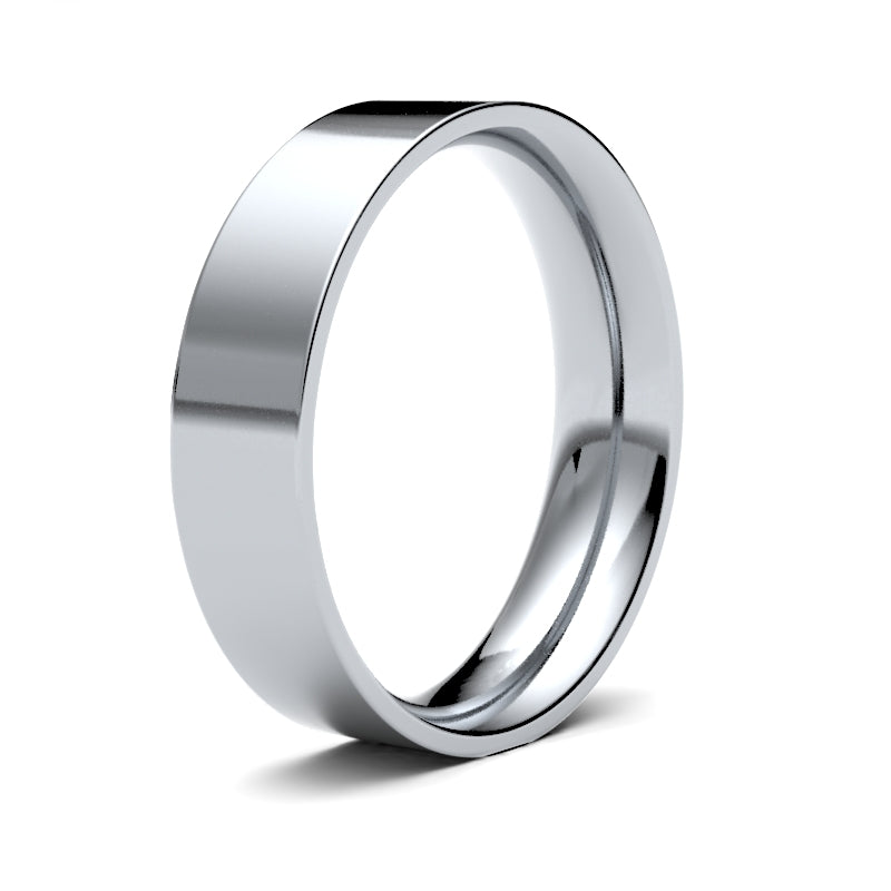 9ct White Gold Standard Weight Flat Court Profile Mirror Finish Wedding Ring – product view