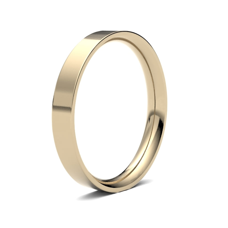 9 Karat Gelbgold Standardgewicht Flacher Court-Profil Hochglanz-Ehering