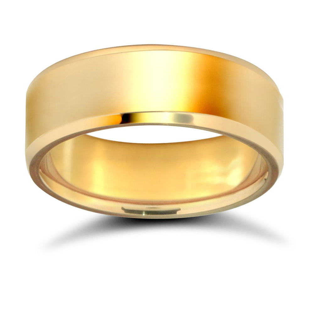 9 Karat Gelbgold Standardgewicht Flaches Ringprofil Abgeschrägte Kanten Ehering