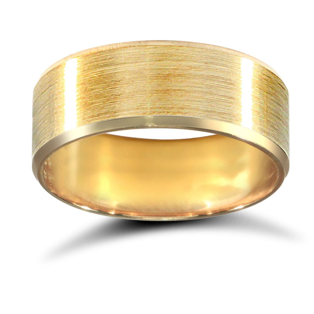 9ct Yellow Gold Standard Weight Flat Court Profile Satin and Bevelled Edge Wedding Ring – product view