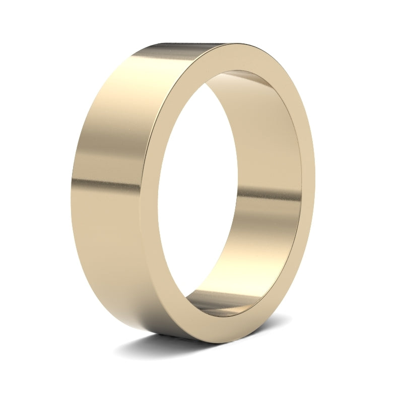 Anello nuziale a profilo piatto in oro giallo 18 carati a peso standard con finitura a specchio