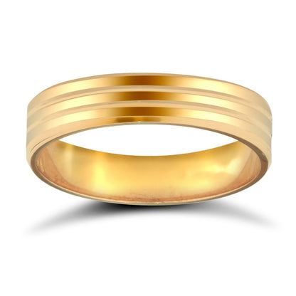 9 Karat Gelbgold Trauring, Standardgewicht, flaches Profil, doppelrillig