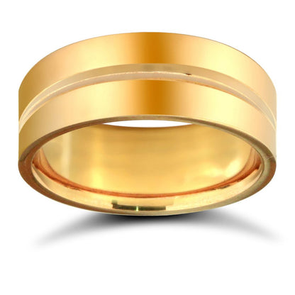 9 Karat Gelbgold Ehering mit mittiger Rille, flachem Profil und Standardgewicht