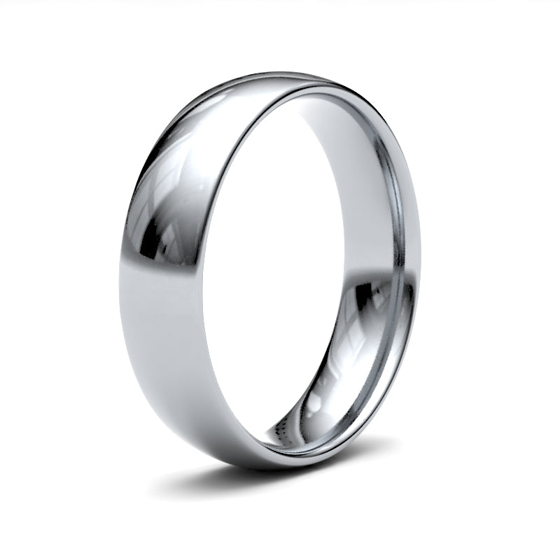 Anello nuziale in oro bianco 18 carati 5 mm leggero profilo a fascia finitura a specchio
