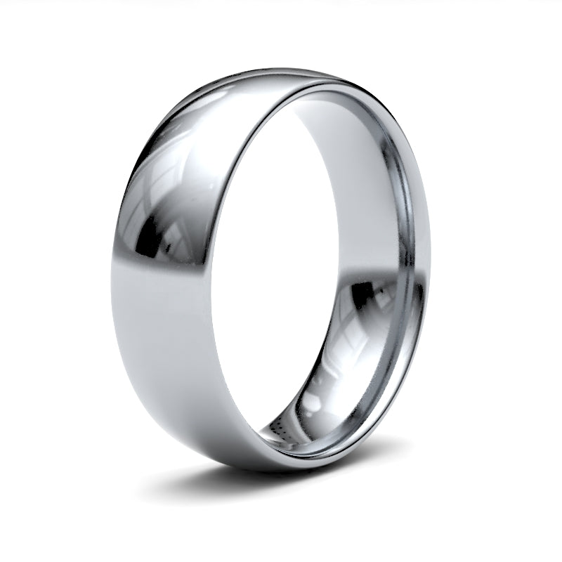 Fede nuziale in oro bianco 18 carati 6 mm, profilo a corte, leggera, finitura a specchio