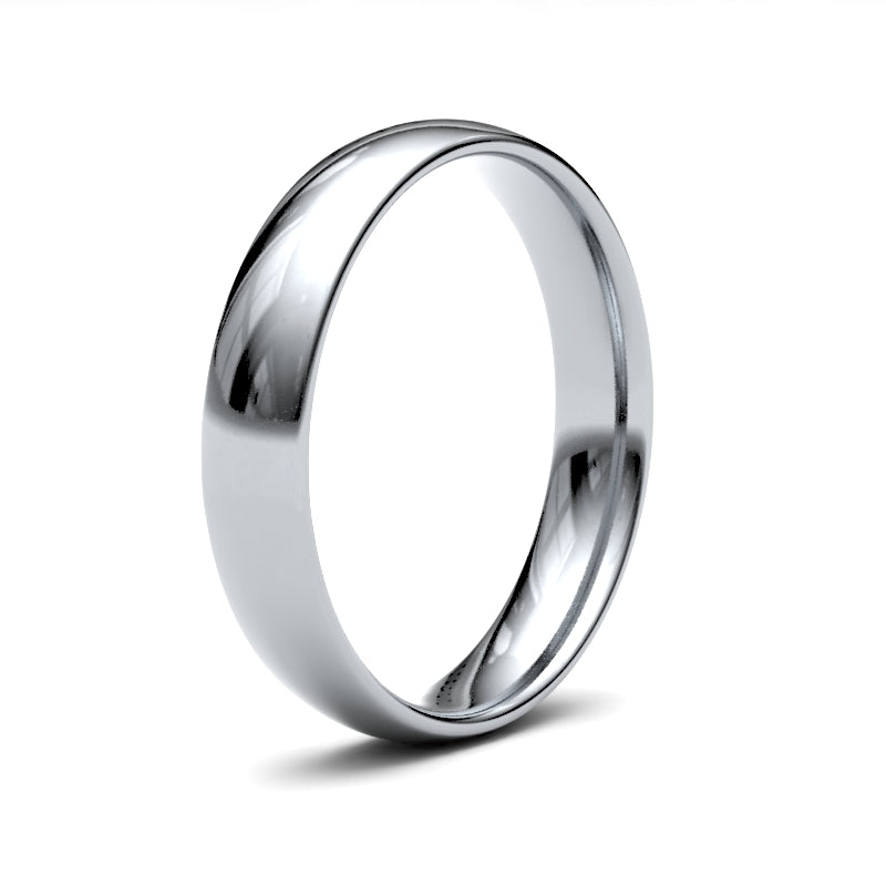 9 Karat Weißgold 4 mm leichter Ehering im Hofprofil mit Hochglanzoberfläche