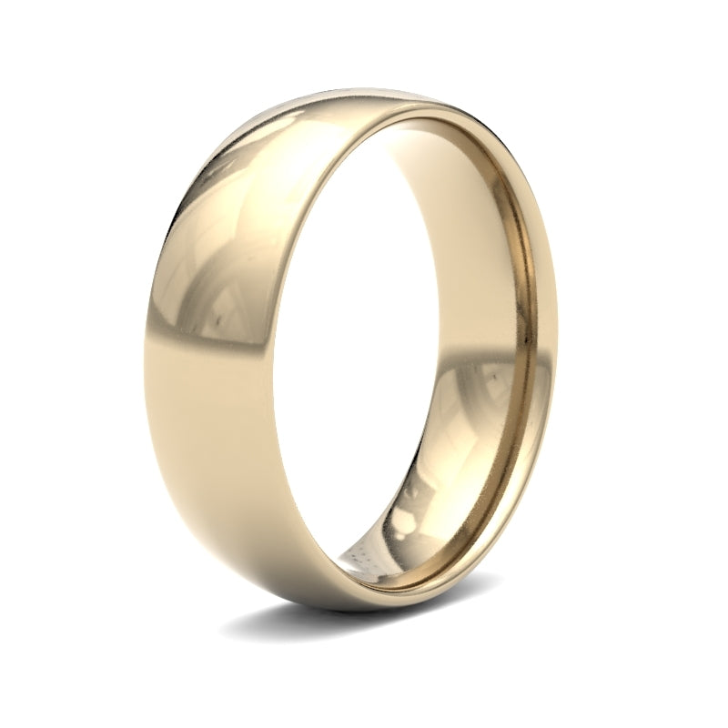 9 Karat Gelbgold 6mm Leichter Trauring mit abgerundeter Profilform und Hochglanzpolitur