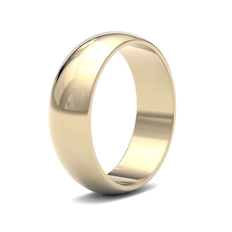 Anello nuziale a fascia, profilo a D leggero, in oro giallo 18 carati da 6 mm, finitura a specchio