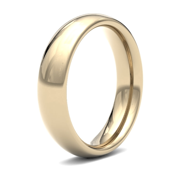Anello matrimoniale 9 carati in oro giallo, di peso superiore, modello "Court Profile" con finitura a specchio