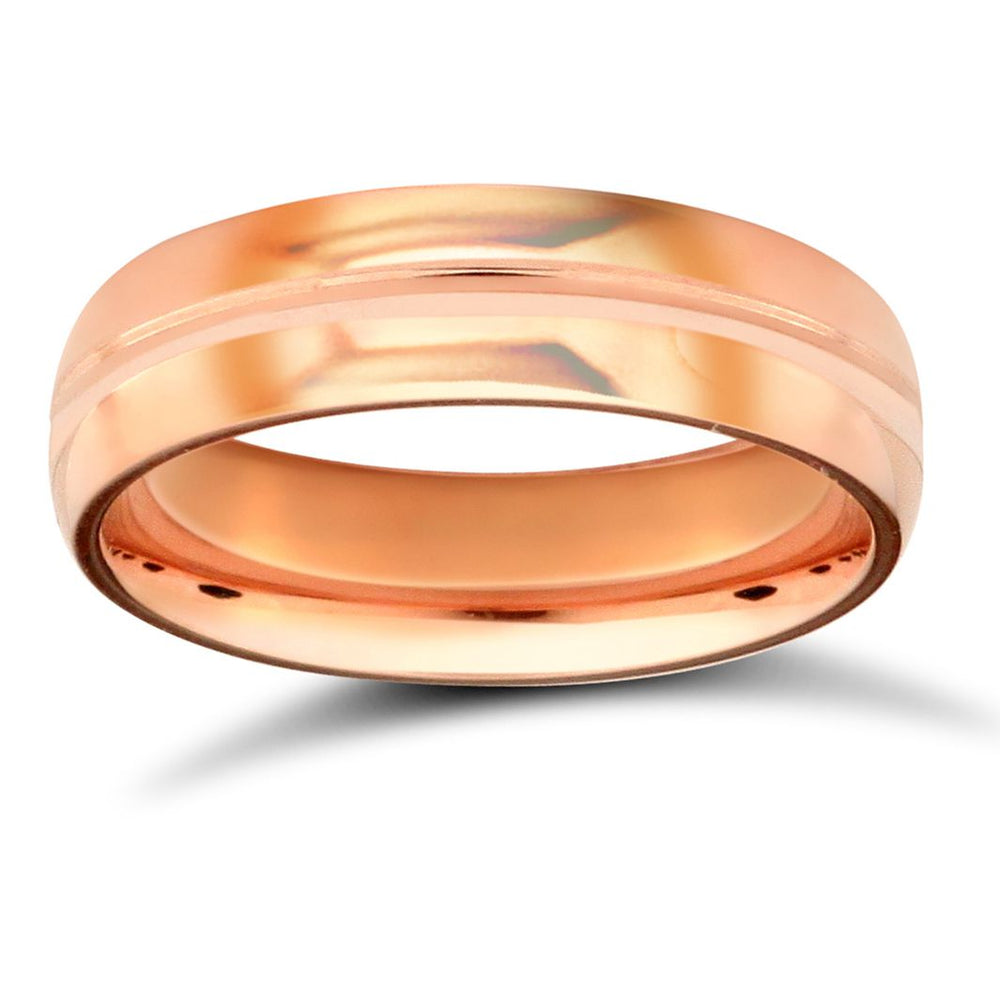 Fede nuziale a fascia, profilo a D, finitura a specchio, in oro rosa 18 carati, peso premium
