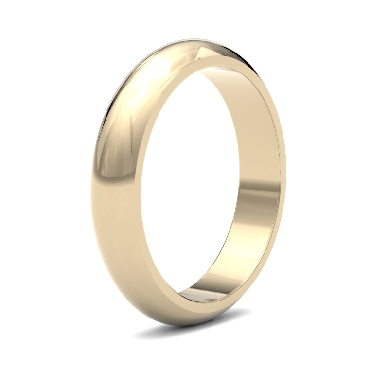 Anello nuziale in oro giallo 18 carati, peso premium, profilo a D, finitura a specchio