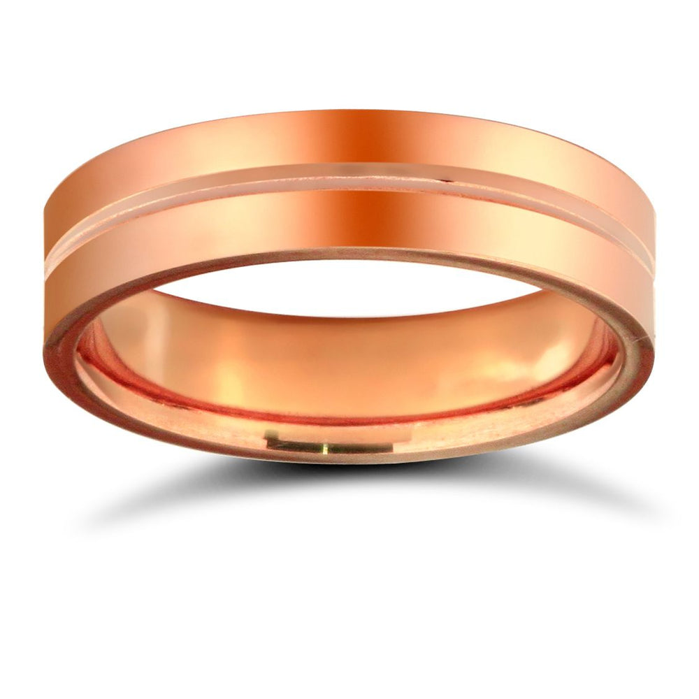 9 Karat Rotgold Premiumgewicht flacher, bombierter Trauring mit Spiegelglanz
