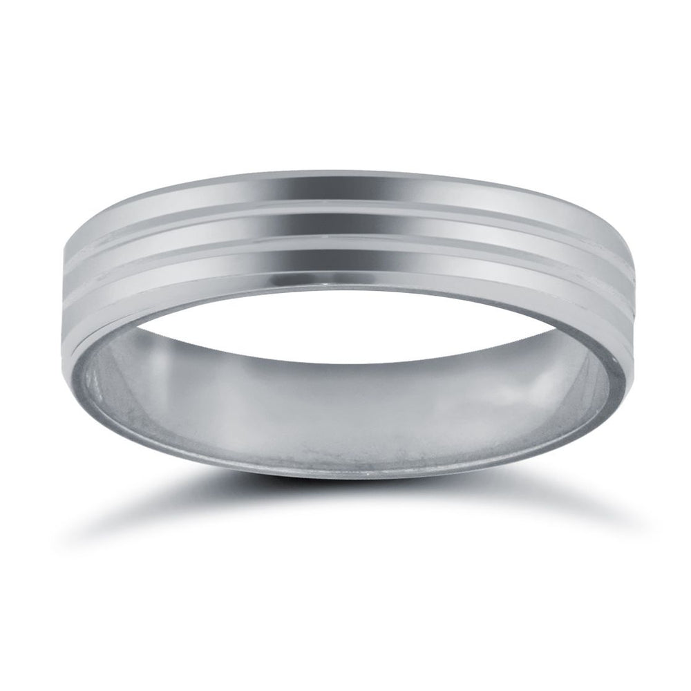 9 Karat Weißgold Trauring, Premiumgewicht, flaches Gerichtsprofil, Hochglanz poliert